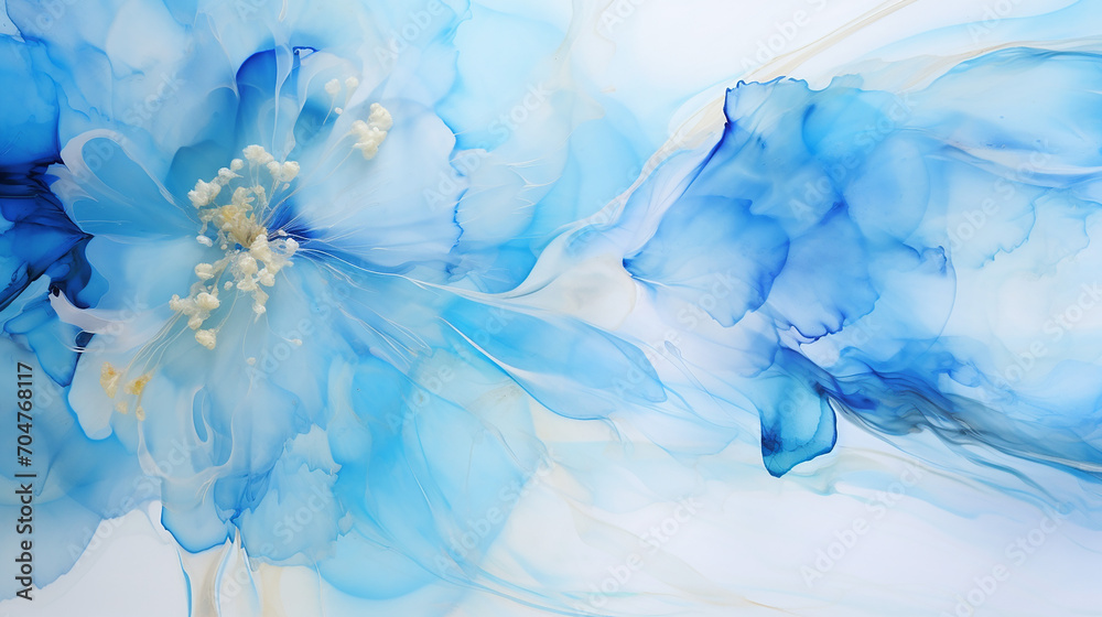 Fototapeta premium Sky Blue alcohol art floral fluid art painting background alcohol ink technique