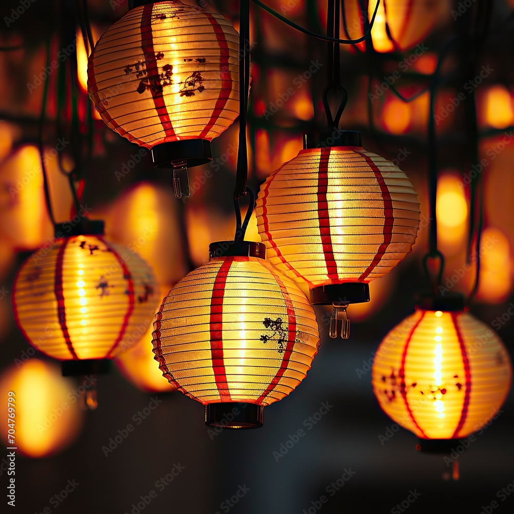 Obraz premium Chinese new year red lanterns with lights ,New Year Celebration, Chinese New year, Chinese New year Celebratin