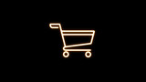 Glowing Shopping cart or trolley icon. Neon trolley cart icon on a black background. Glowing neon shopping trolley with sign. Shopping Cart icon.