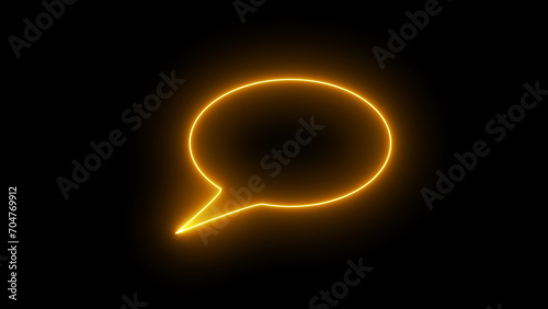 neon glowing Messenger line icon. Speech bubble sign. Chat message. speech bubble icon, yellow neon chat box, neon chat box frame photo