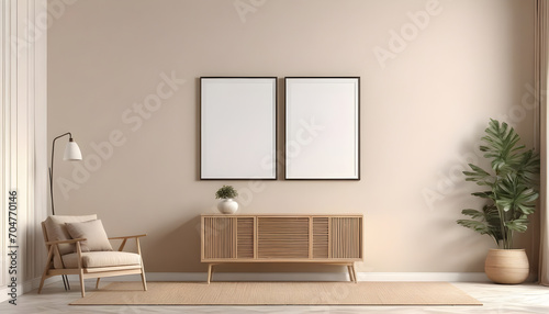 Frame-mockup-in-interior-background--beige-room-with-modern-furniture--3d-render © SABBIR RAHMAN