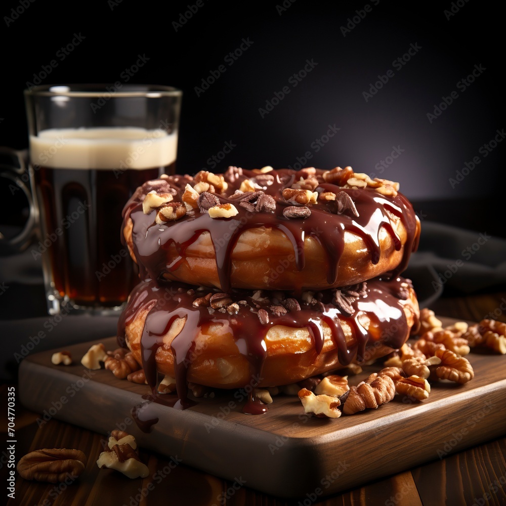 Chocolate donuts with nuts on a dark background stock photograph ,Chocolate day, Valentines Day, Valentines week Chocolate donuts with nuts on a dark background stock photograph ,Chocolate day, Valentines Day, Valentines week