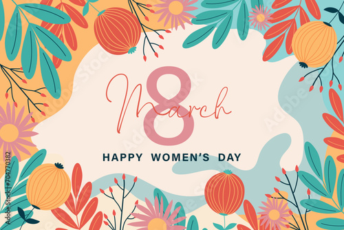 Congratulations, postcard on March 8th on a floral background.
