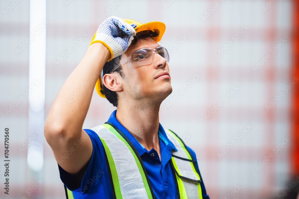 Portrait man engineer wear uniform holding hard hat standing at factory industrial. Foreman supervisor production control officer. Portrait man engineer wear uniform holding hard hat standing at factory industrial. Foreman supervisor production control officer.