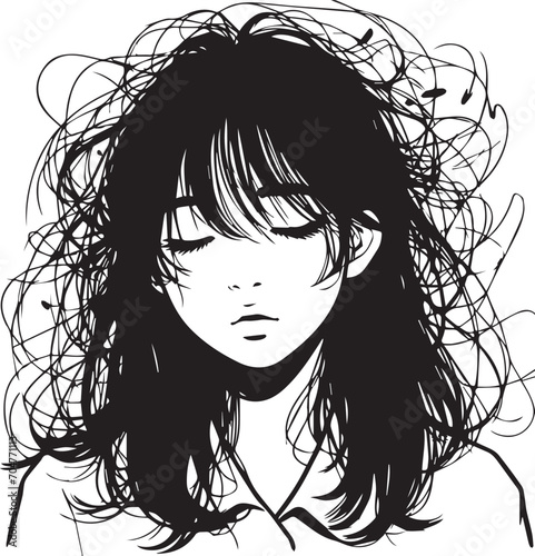Cute Girl with disheveled hair Vector