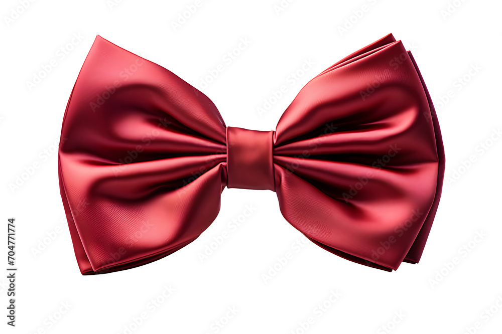 Color red bow Tie Close Up isolated on cut out PNG. Gentleman Mockup, Design Template. Bow tie for Man. Mens Fashion, Fathers Day Holiday. Decorate neck area. Realistic template pattern.	