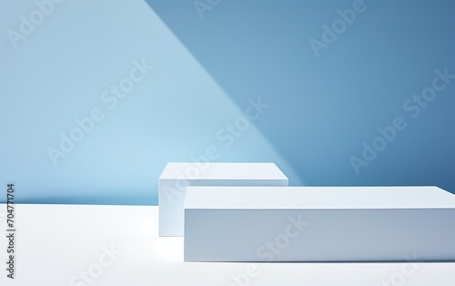 Blue and white minimalist podium photo
