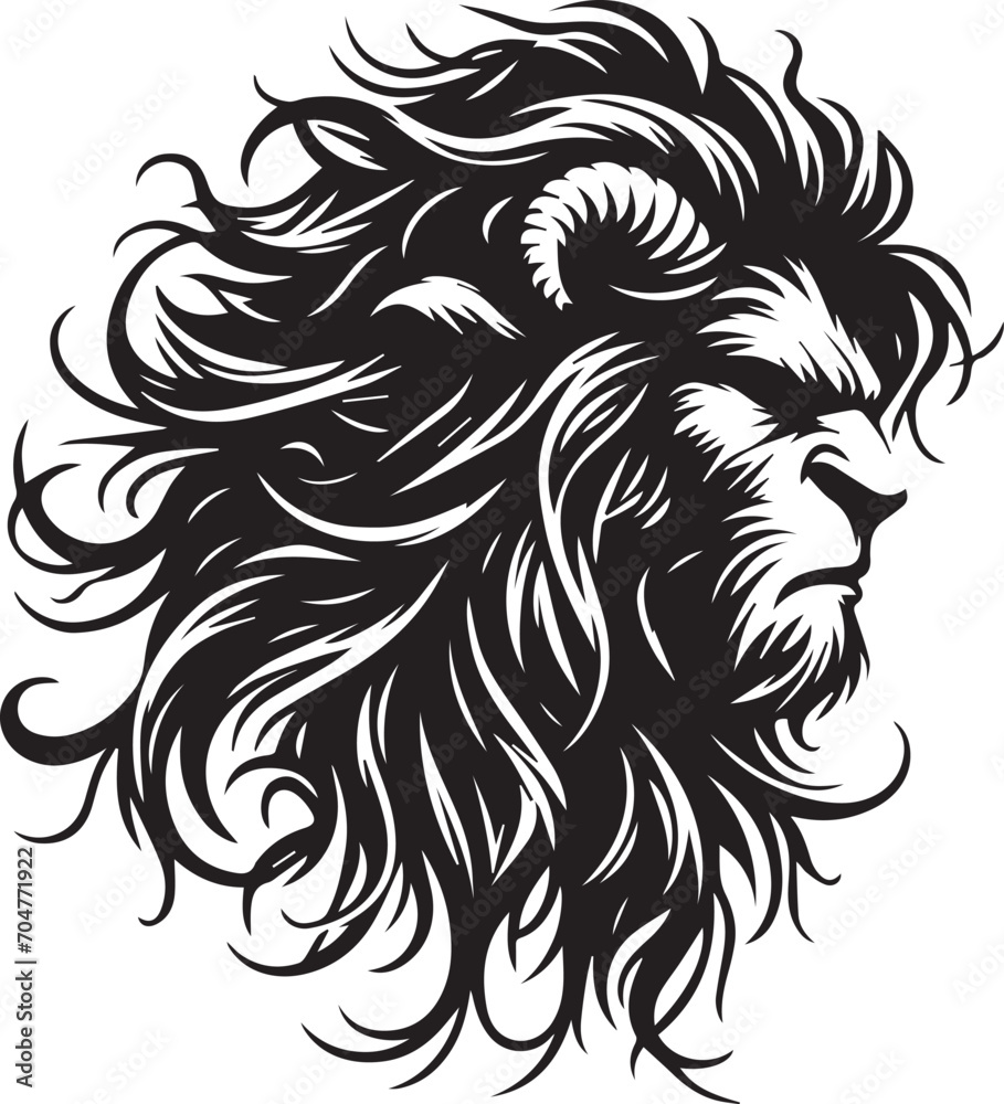 Fototapeta premium Lion With Long Messy Hair Vector