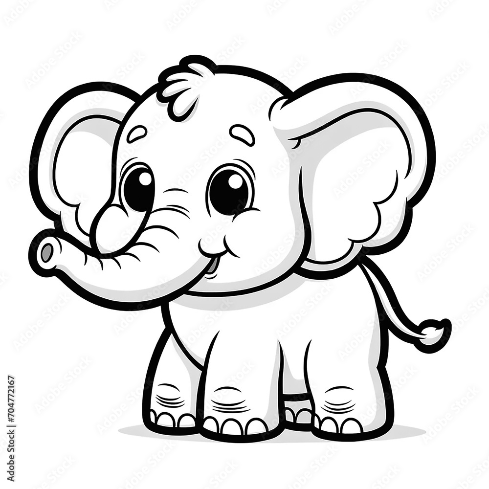 Here is the 2D cartoon-style drawing of an elephant in white color on a white background, designed for coloring by kids, shown in a 45-degree angle view. Here is the 2D cartoon-style drawing of an elephant in white color on a white background, designed for coloring by kids, shown in a 45-degree angle view.