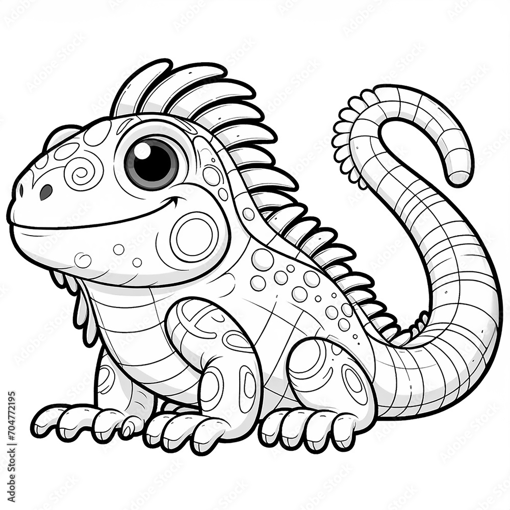 Here is one more 2D cartoon-style drawing of an iguana in white color on a white background, designed for coloring by kids, shown in a 45-degree angle view. Here is one more 2D cartoon-style drawing of an iguana in white color on a white background, designed for coloring by kids, shown in a 45-degree angle view.