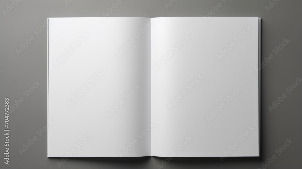Open blank white paper brochures book on a grey background. Generative ai