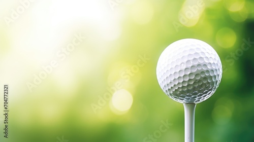 Golf ball on the tee with a defocused soft green bokeh background. Generative ai