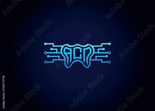 Letter ACN Modern Technology Vector Monogram Dental care shape Logo