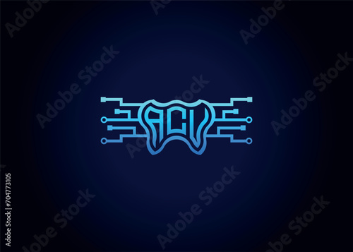 Letter ACU Modern Technology Vector Monogram Dental care shape Logo photo