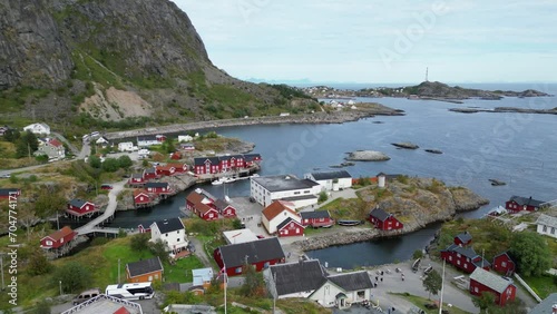 Village Å in Lofoten Islands, Norway, Scandinavia - Aerial 4k Circling photo
