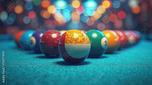 billiard balls on a table	
 photo