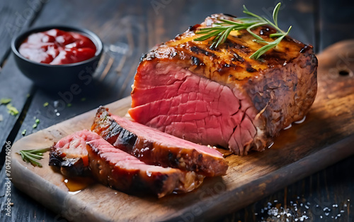 Capture the essence of Roast Beef in a mouthwatering food photography shot