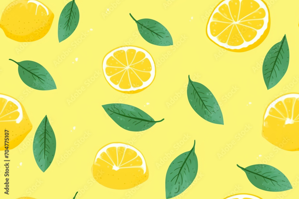 Fresh Lemon and leaves Seamless Pattern on Yellow Background - Background design Fresh Lemon and leaves Seamless Pattern on Yellow Background - Background design