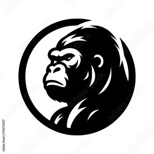 Vector logo of a raging gorilla. Professional logo of a chimpanzee. Black and white logo of an ape isolated on white background.