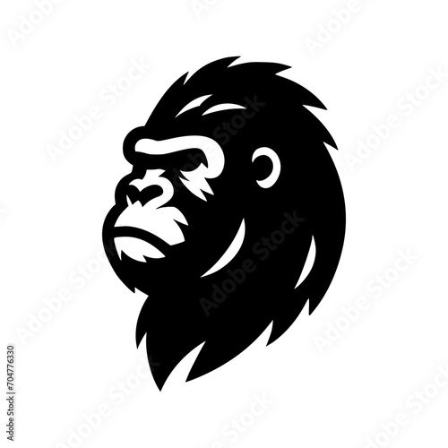 Vector logo of a raging gorilla. Professional logo of a chimpanzee. Black and white logo of an ape isolated on white background.