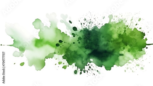 Abstract background with green watercolor splashes and splatter effects isolated on white background. Brushed painted abstract watercolor background. Brush stroked painting.