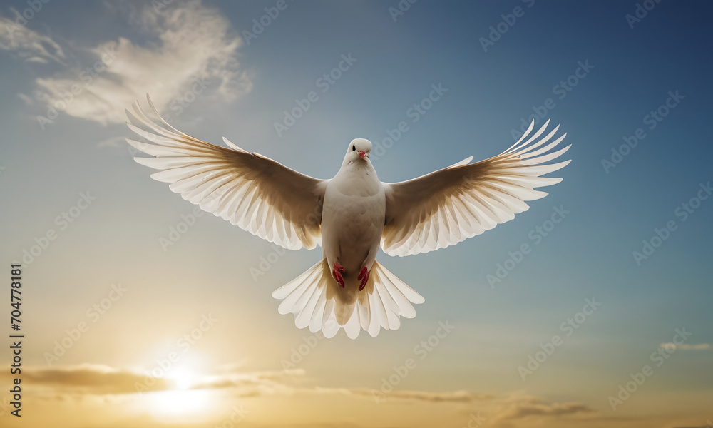 Obraz premium beautiful peace white dove flying to get freedom and victory Generative AI