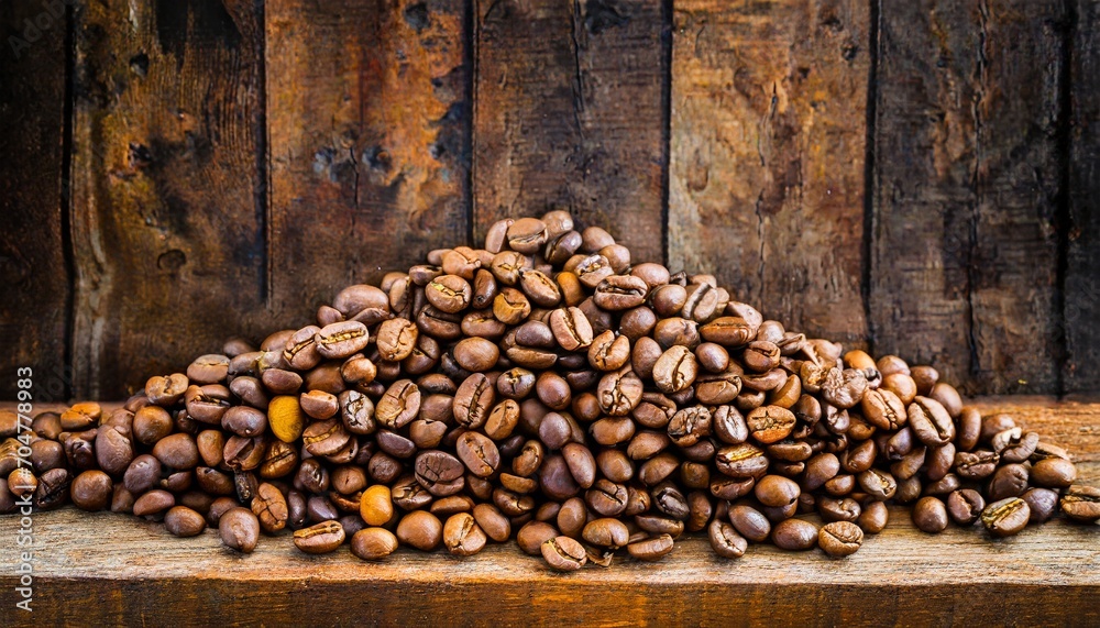 Best-selling specialty coffee beans on rustic Brown wood background