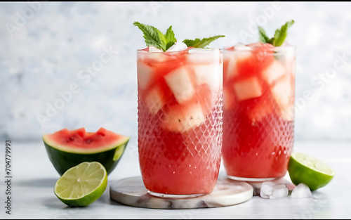 Capture the essence of Watermelon Lime Agua Fresca in a mouthwatering food photography shot