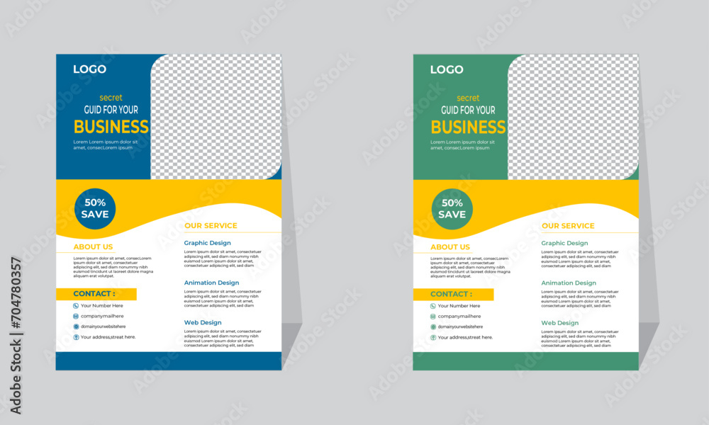 Corporate business flyer template design set with Blue, Green color. marketing, business proposal, promotion, advertise, publication, eye catching Business flyer design,  business flyer design.