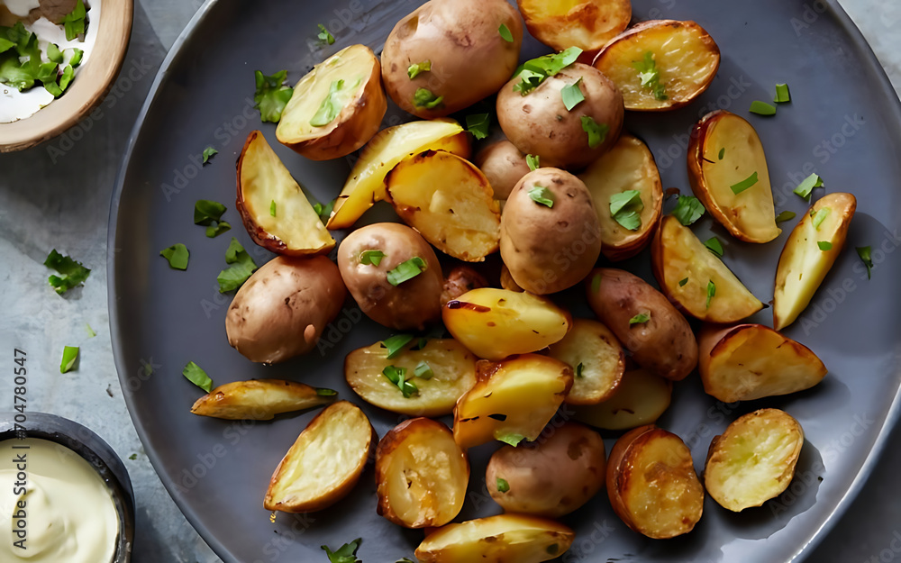 Capture the essence of Roasted Potatoes in a mouthwatering food photography shot Capture the essence of Roasted Potatoes in a mouthwatering food photography shot