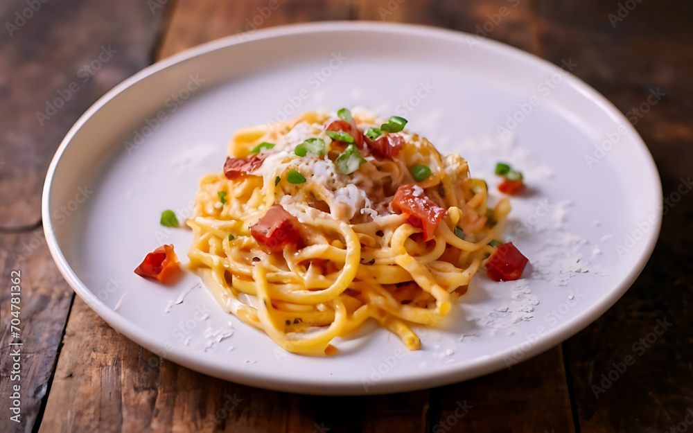 Capture the essence of Carbonara in a mouthwatering food photography shot