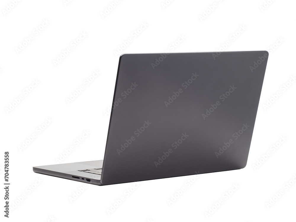 Back view Of the latest laptop Designed to be slim modren , isolated on transparent background with clipping path