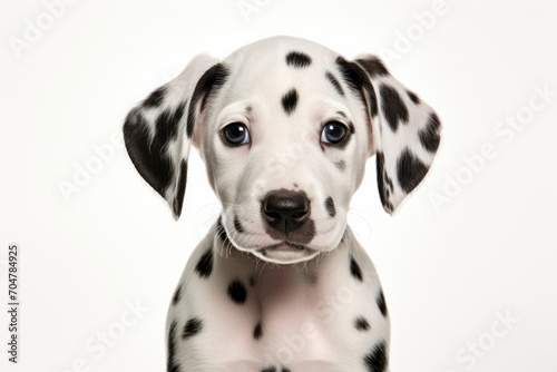 Young Dalmatian puppy playing, searching, staring. Proud obedience, isolated studio, purebred pedigree. AI Generative intelligence.
