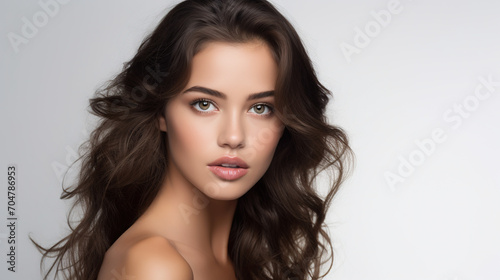 Beauty portrait of woman model on white background