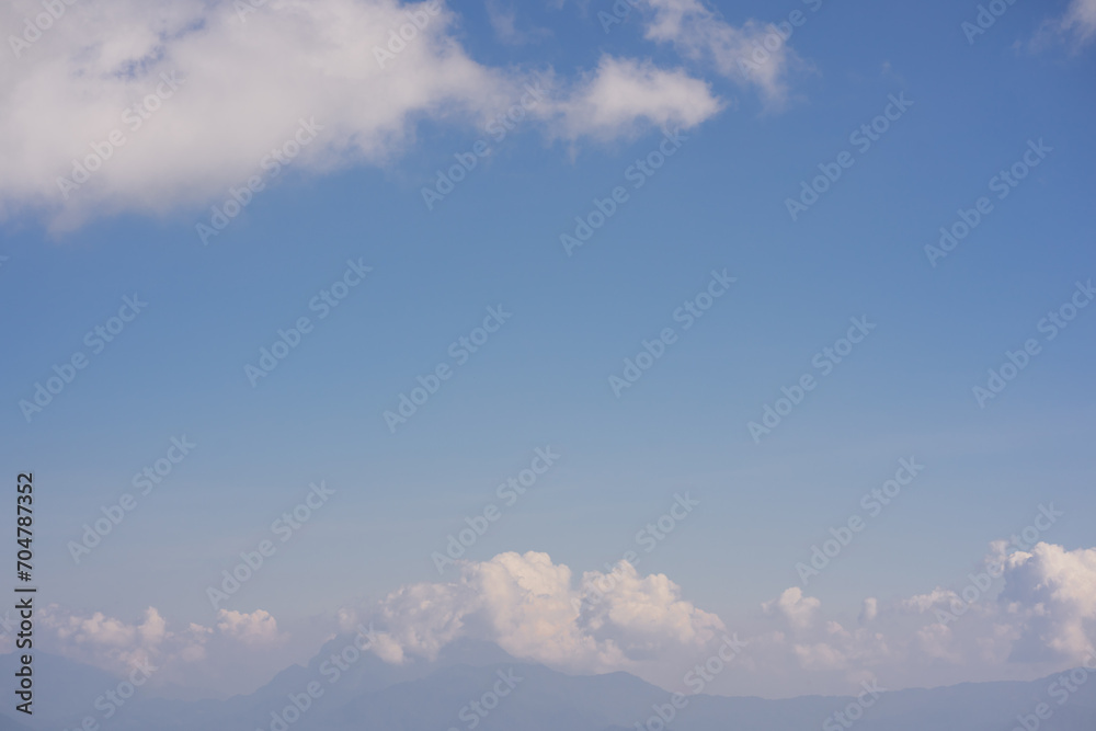 travel and people activity concept with panorama view layer of mountain and cloudy sky background