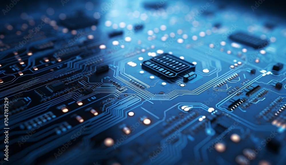 Blue Circuit Board with Microchip Blue Circuit Board with Microchip