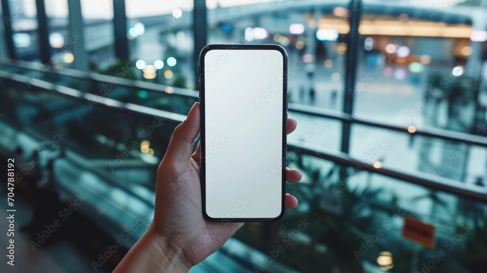 Human holding cellphone with Empty screen for advertising. Created using generative AI. Human holding cellphone with Empty screen for advertising. Created using generative AI.