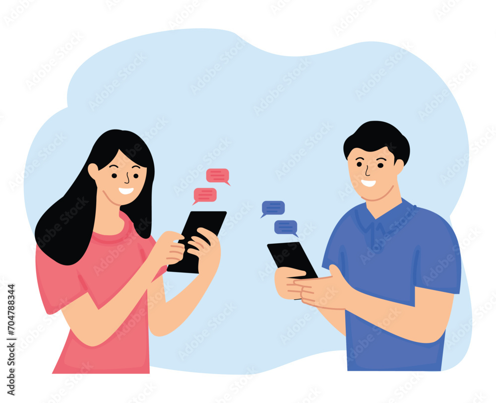 male and female sending message at social networks male and female sending message at social networks