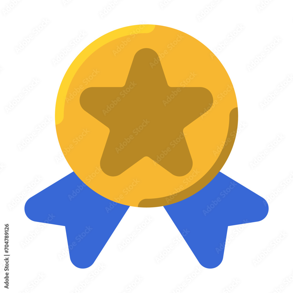 Medallion badge gold award icon or logo illustration flat color style