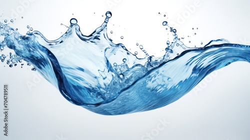 A Close-up of Blue water, spiral, liquid, splash, swirling wave, white isolated background.