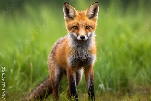 A red fox stands in a grassy field, blending effortlessly with its surroundings., Red fox, Vulpes vulpes, a solitary mammal in the grass, UK, AI Generated, AI Generated © Ifti Digital
