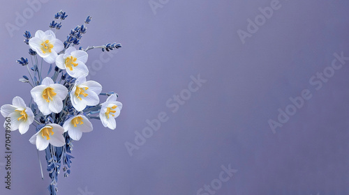 narcissus dreamy and romantic. Mother's day, Valentines Day, Birthday celebration concept. Greeting card. Copy space for text, top view. Generative AI © Daria