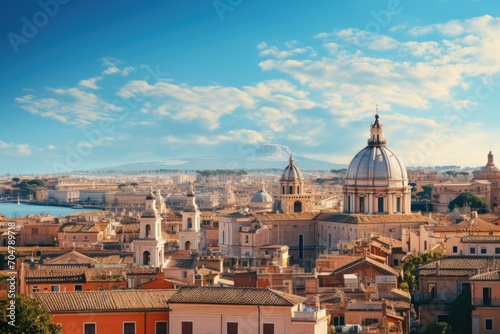 This stunning image offers a glimpse of the vibrant and bustling city of Rome, Italy., Rome, Italy city view, AI Generated, AI Generated © Ifti Digital