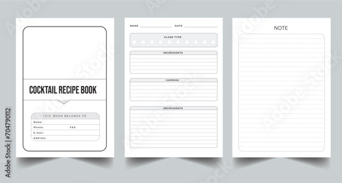 Editable Cocktail Recipe Book Planner Kdp Interior printable template Design.