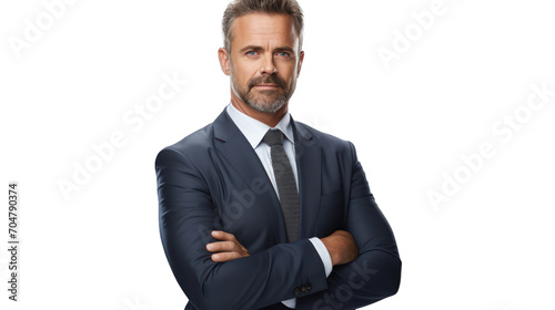 A Portrait of a businessman on a white isolated transparent background.