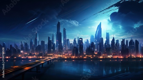 Futuristic night city  3d rendering  digital drawing  Cityscape on a colorful background with bright and glowing neon lights  Beautiful neon night in a cyberpunk city