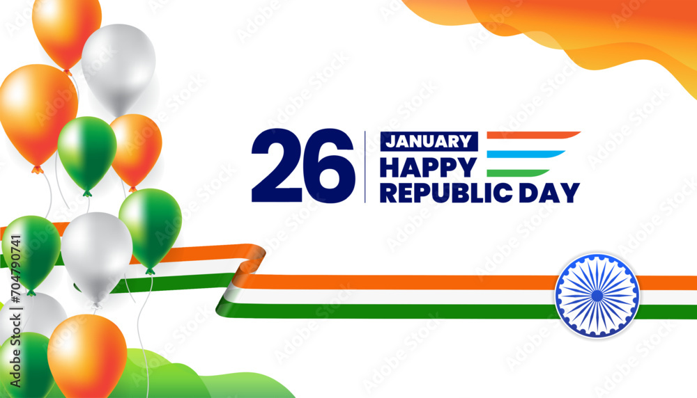 26 january republic day of india celebration with indian flag and balloons vector - obrazy, fototapety, plakaty 