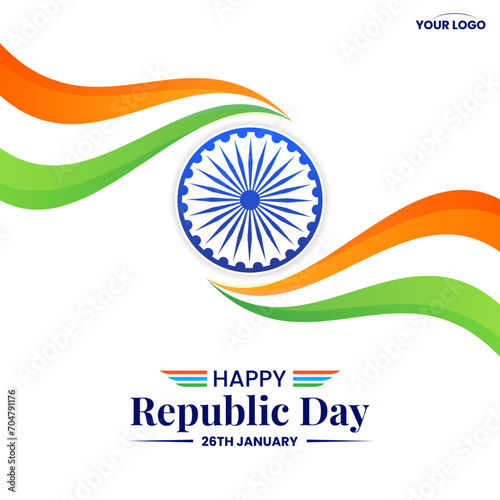 wavy indian flag greeting for happy republic day of india vector