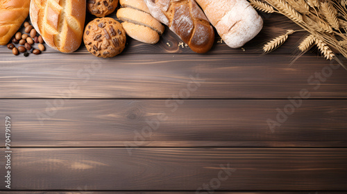 Tasty pastries on wooden background,copy space.  ai generative