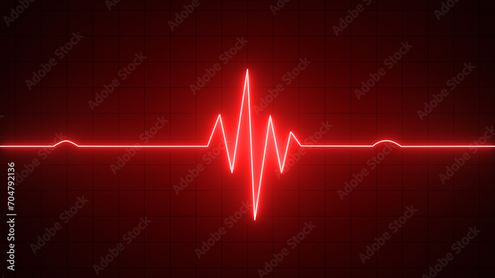 Red neon Heart pulse monitor with signal. Heartbeat line. Flat line EKG, Pulse trace. EKG and Cardio symbol. Healthy and Medical concept Red neon Heart pulse monitor with signal. Heartbeat line. Flat line EKG, Pulse trace. EKG and Cardio symbol. Healthy and Medical concept
